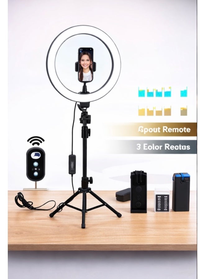 10 Inch LED Ring Fill Light with Tripod Stand & Phone Holder – 3 Color Modes, Adjustable Brightness, USB Powered Selfie Ring Light for TikTok, Live Streaming, Makeup & Photography - Image 3